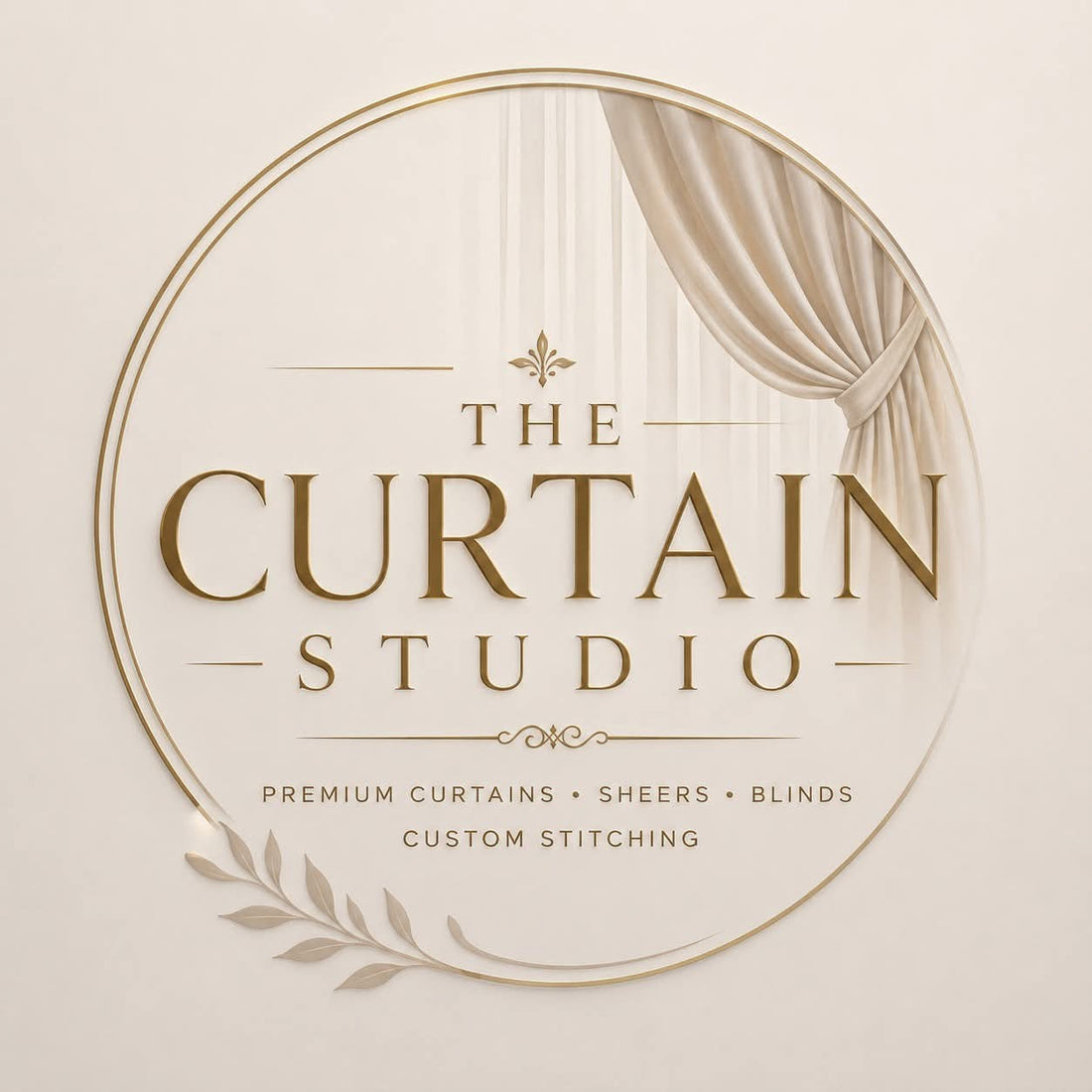 The Curtain Studio official brand logo featuring premium curtains, sheers, blinds, and custom stitching services
