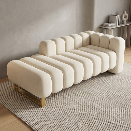 Aurelia ivory velvet modern fluted settee sofa with gold base - The Curtain Studio